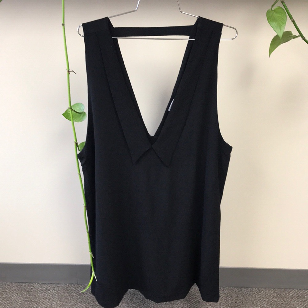 Deep V Collar Black Mini Dress Size Large